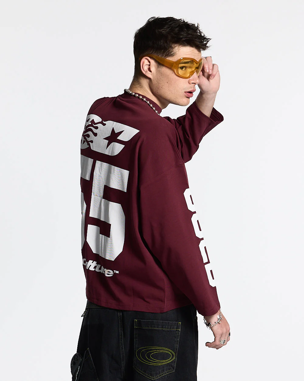 55 FLAMES LONGSLEEVE BURGUNDY - Image 2