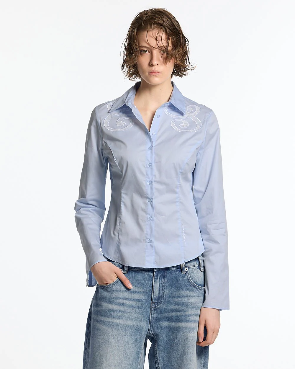 55 LACE SHIRT BABY BLUE