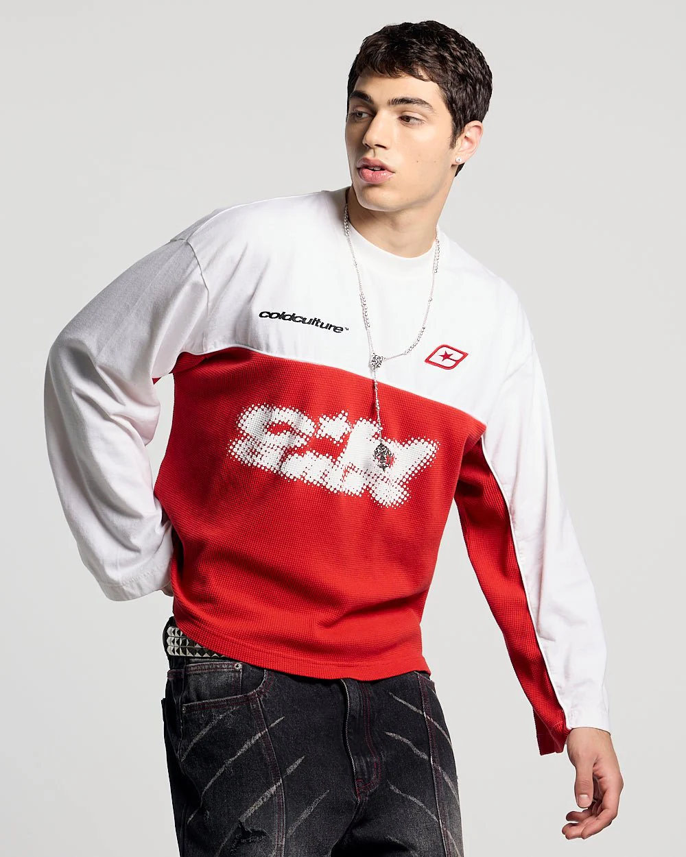 BICOLOR WAFFLE LONGSLEEVE RED & WHITE - Image 2