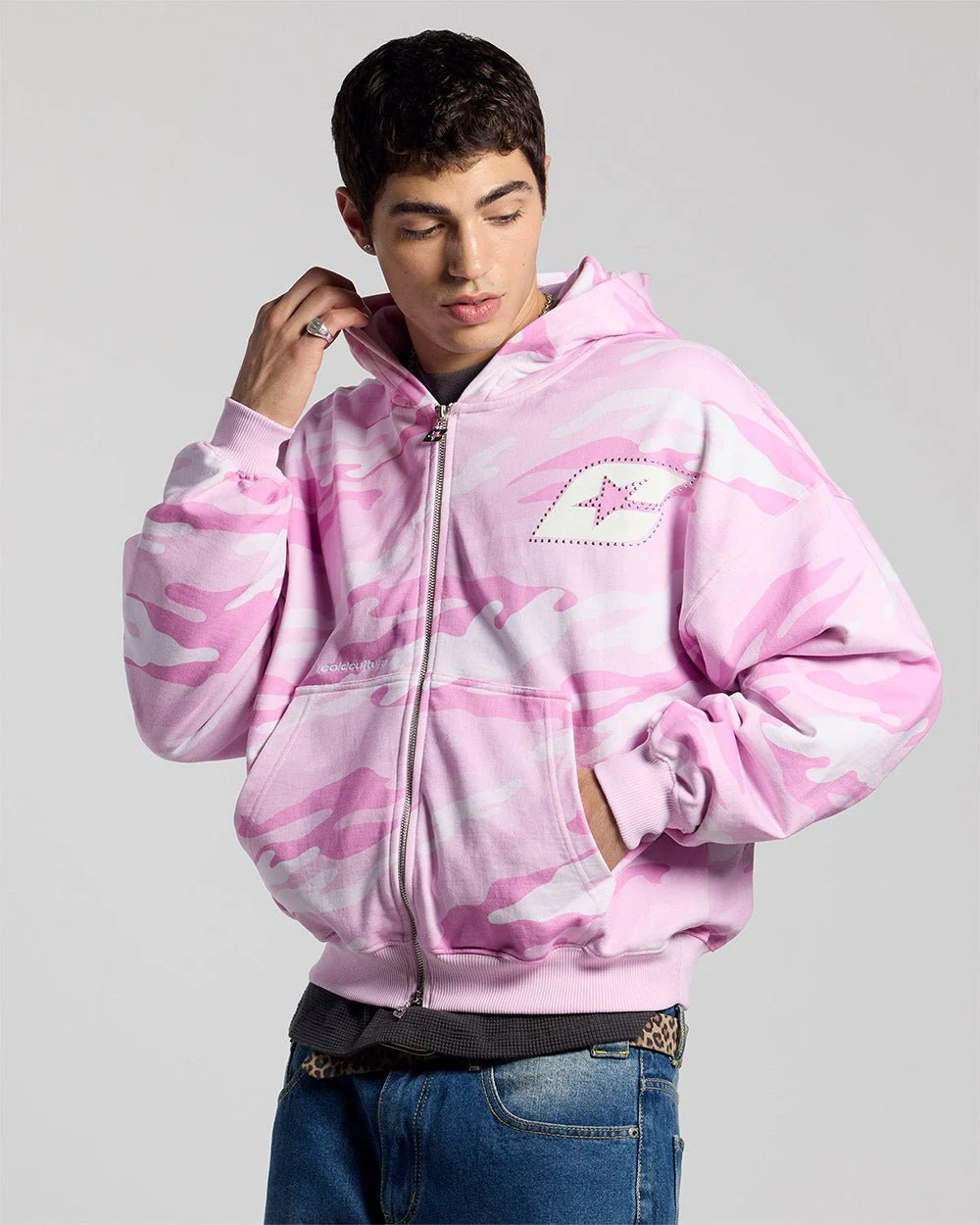 CAMO ZIP HOODIE PINK - Image 2