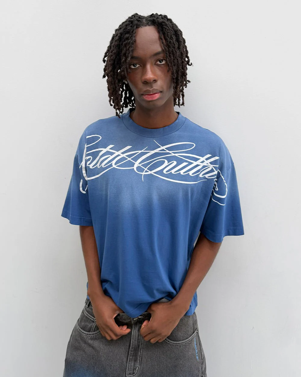 CROSSED SCRIPT TEE BLUE - Image 2