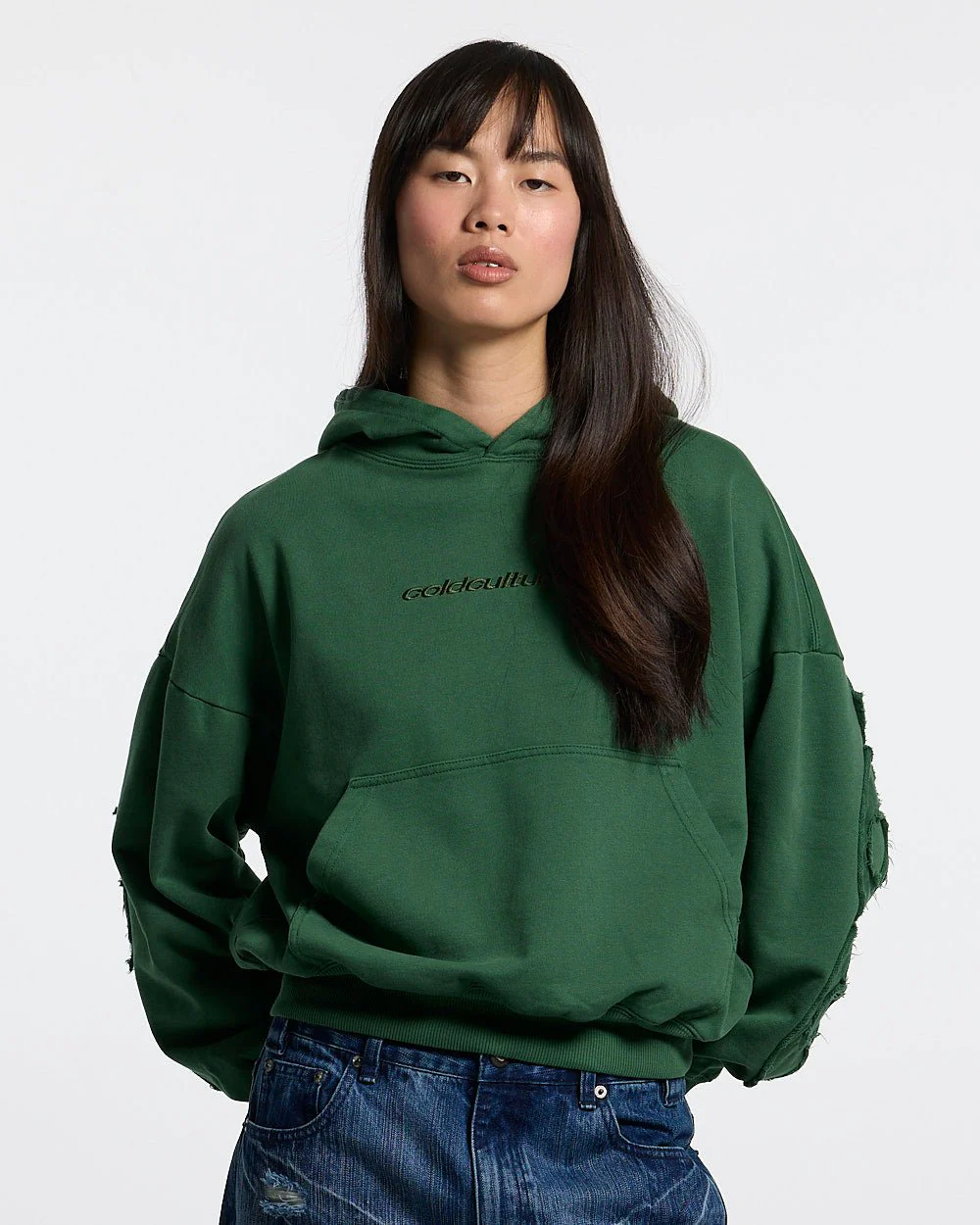 DISTRESS CURVED HOODIE GREEN - Image 5
