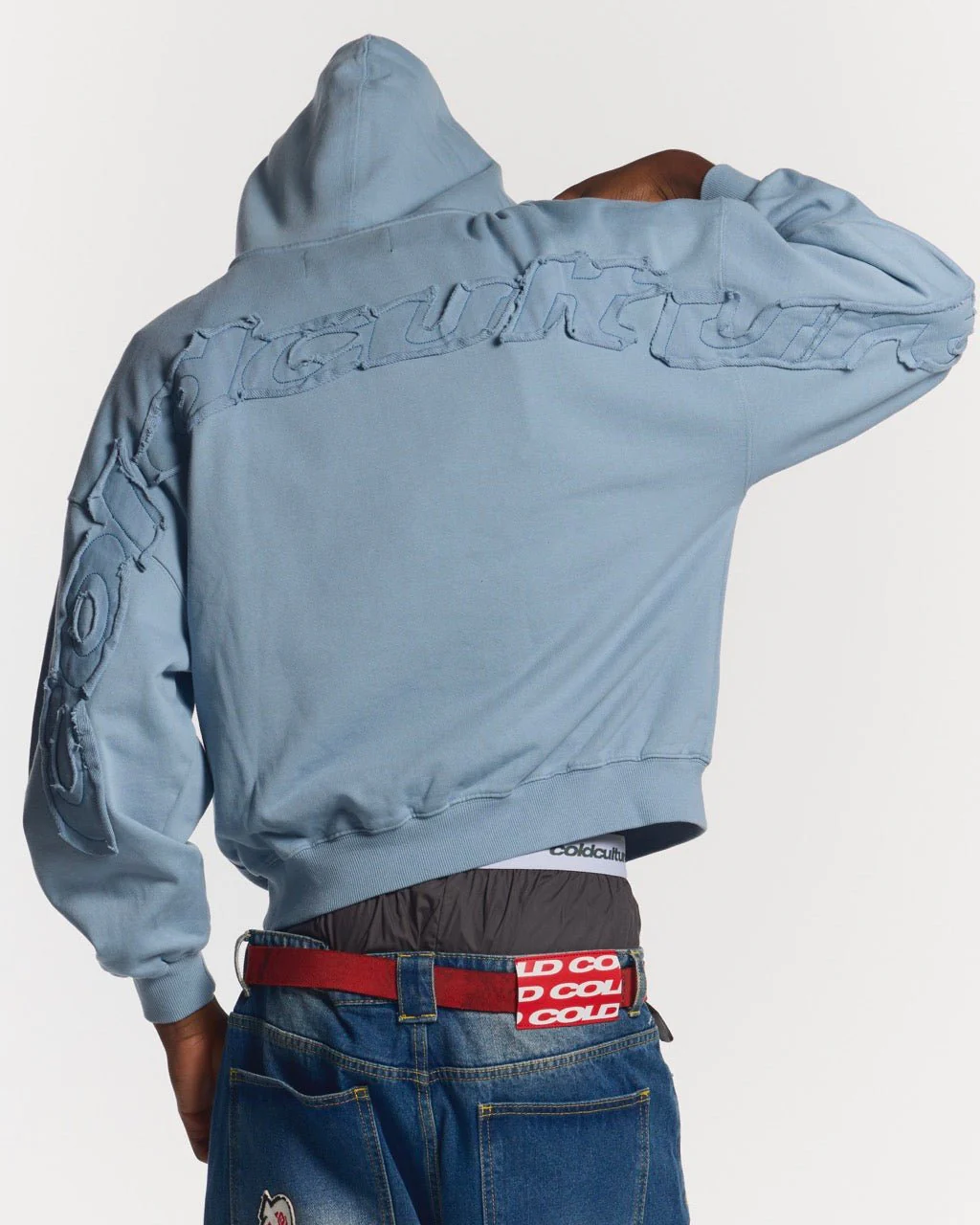 DISTRESS CURVED HOODIE SHADY BLUE - Image 2