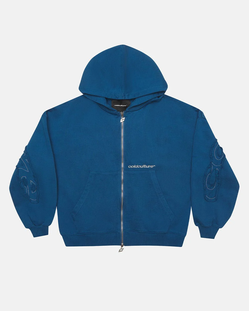 DISTRESS CURVED ZIP HOODIE DARK BLUE - Image 3