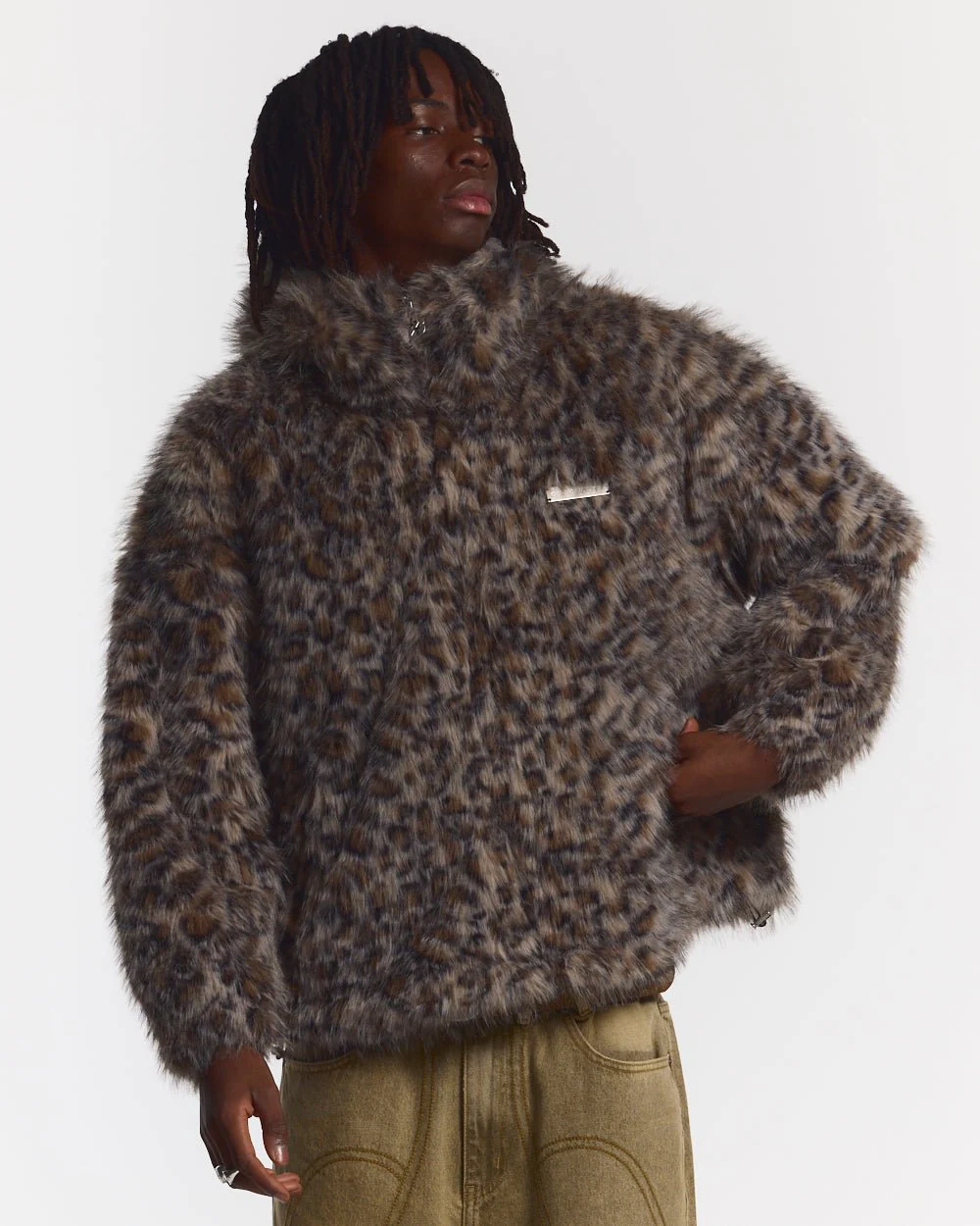 FUR HOODIE BROWN LEOPARD - Image 3