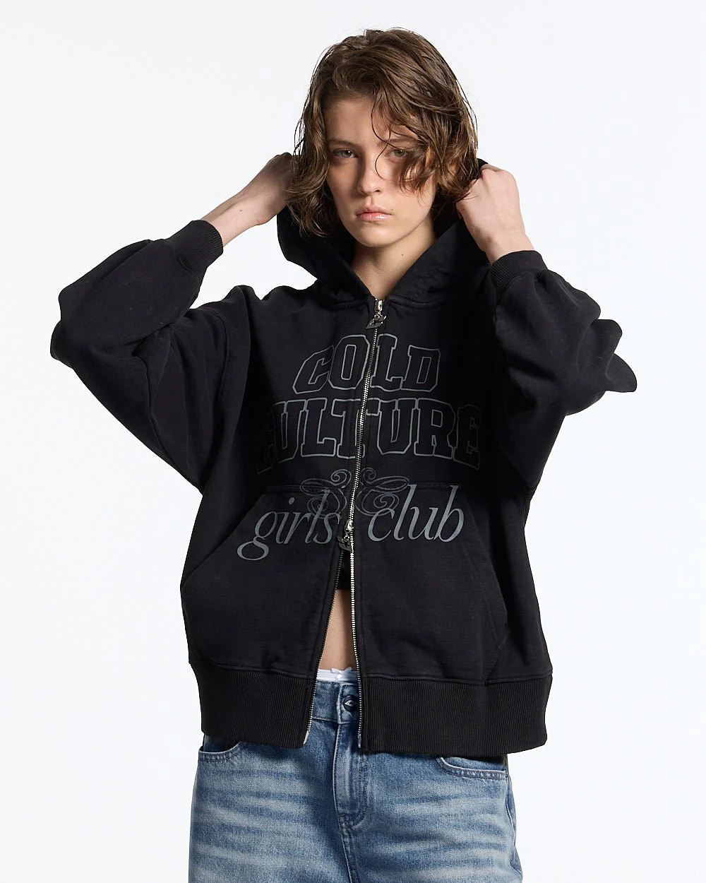 GIRLS CLUB ZIP HOODIE BLACK