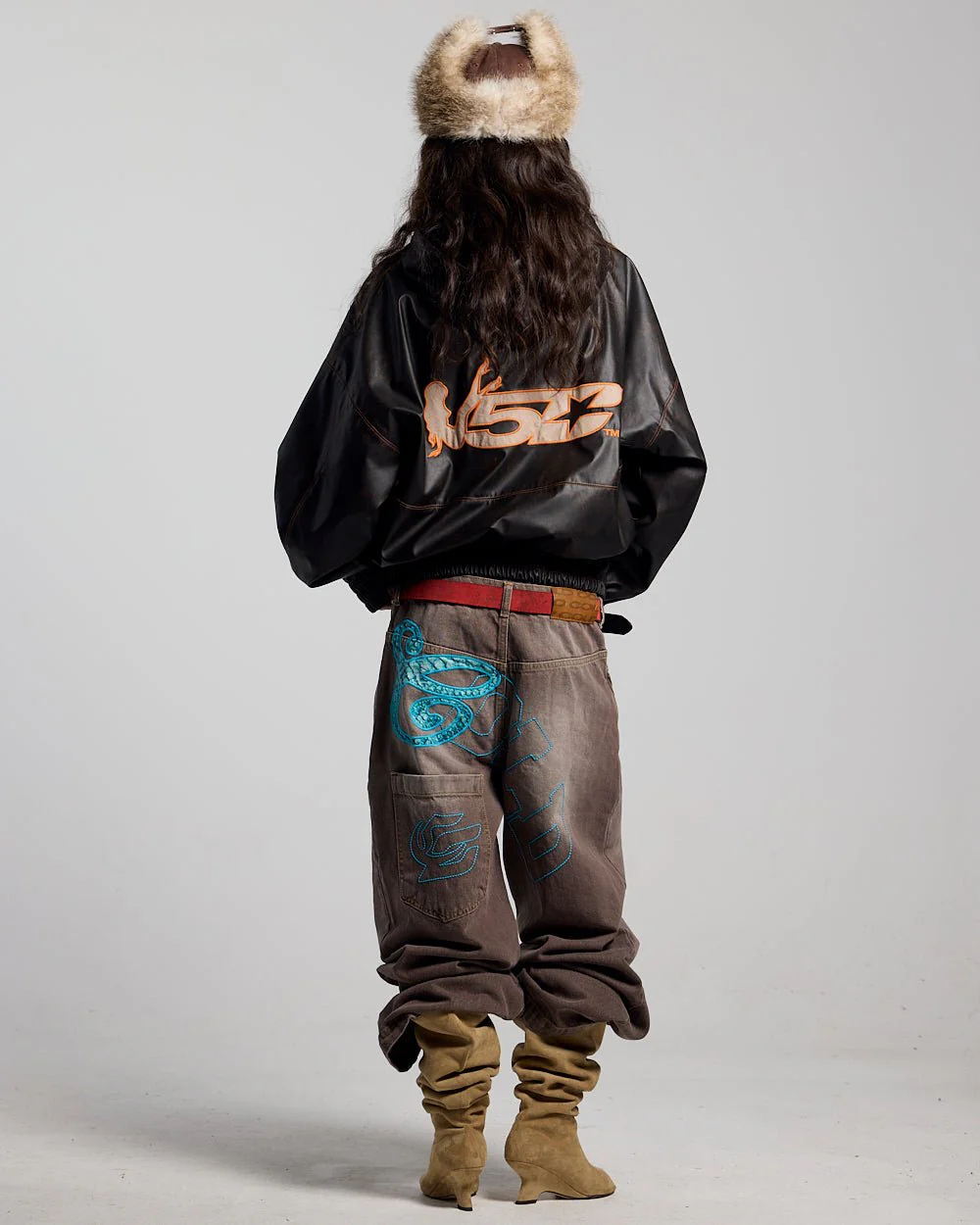 FAUX LEATHER ZIP HOODIE BROWN - Image 5
