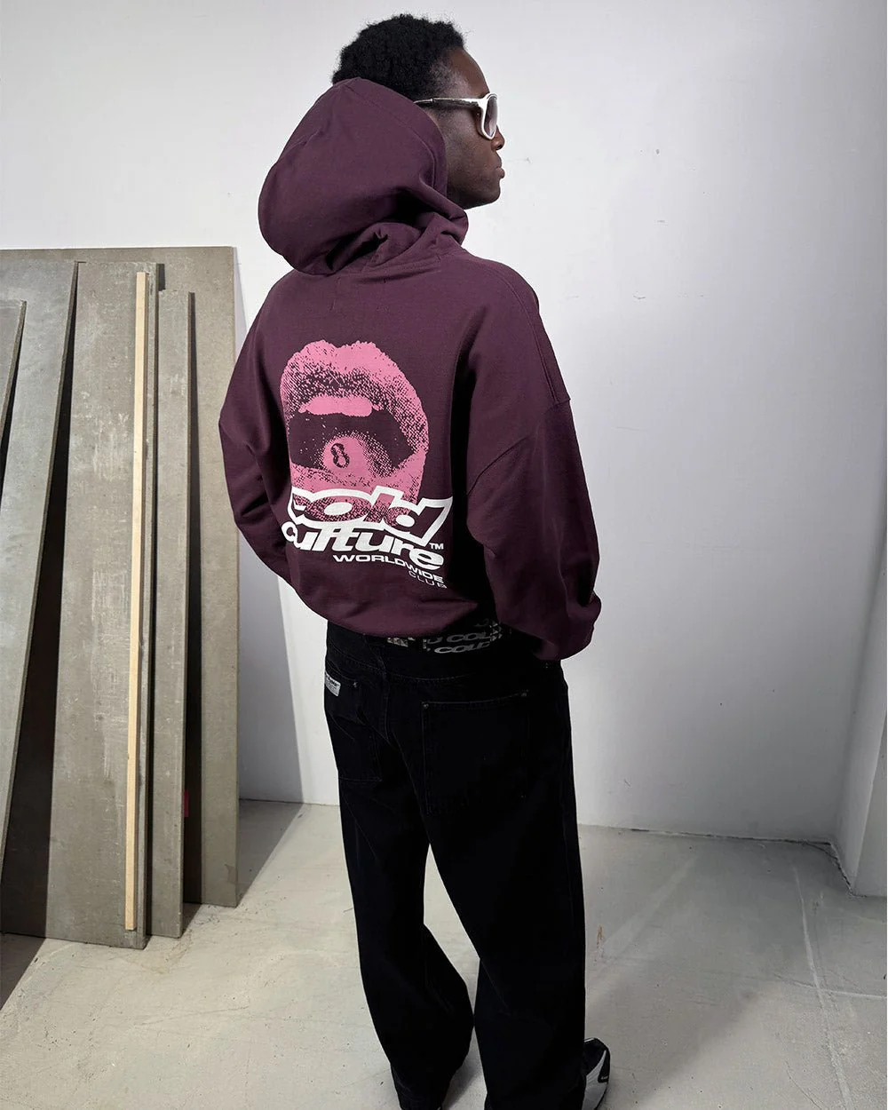 LIP COMBO HOODIE DARK BURGUNDY - Image 7