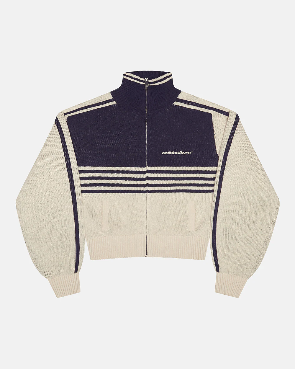 POWERLINE ZIP KNIT BEIGE & DARK BLUE