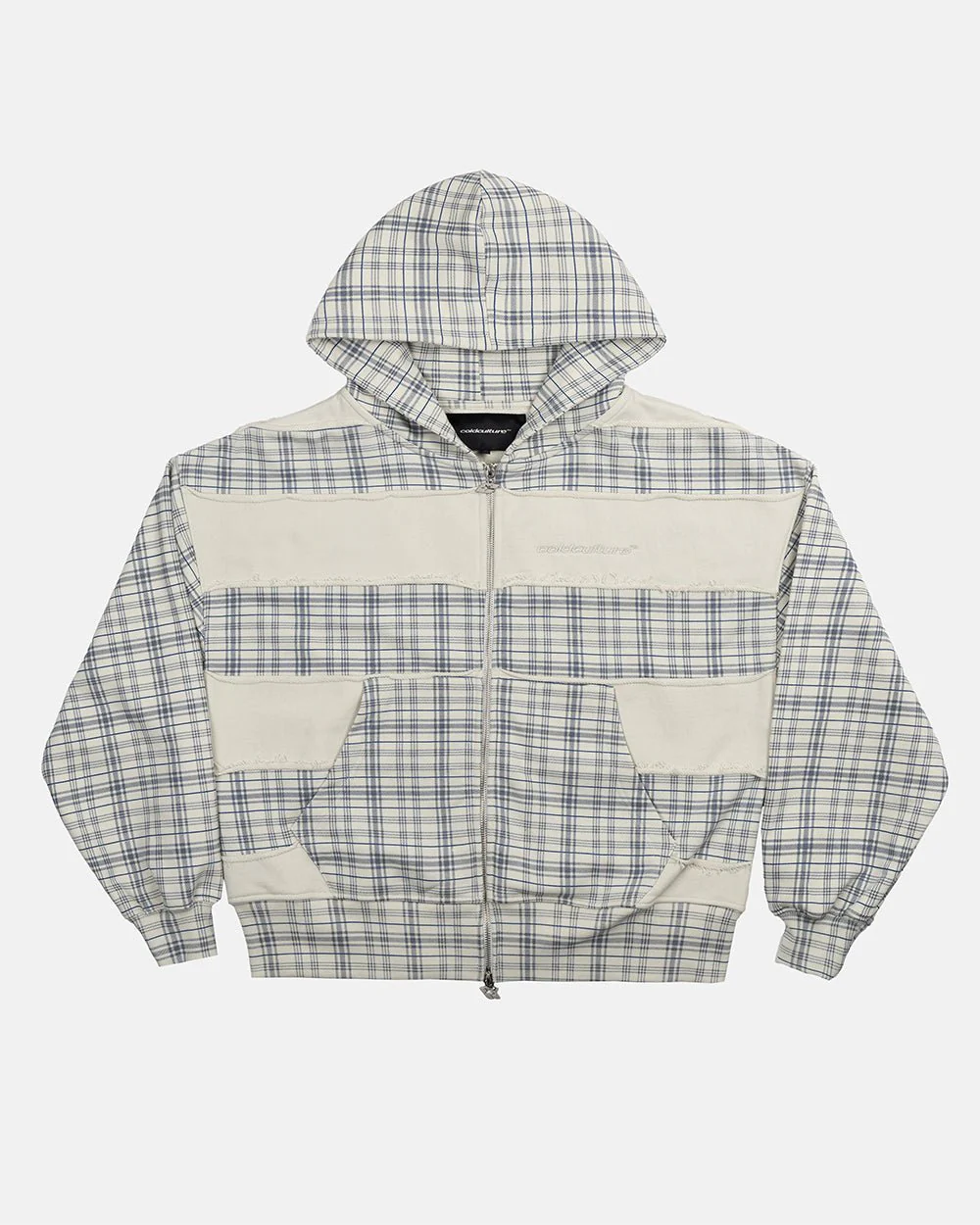 RIPPED ZIP HOODIE WHITE - Image 2