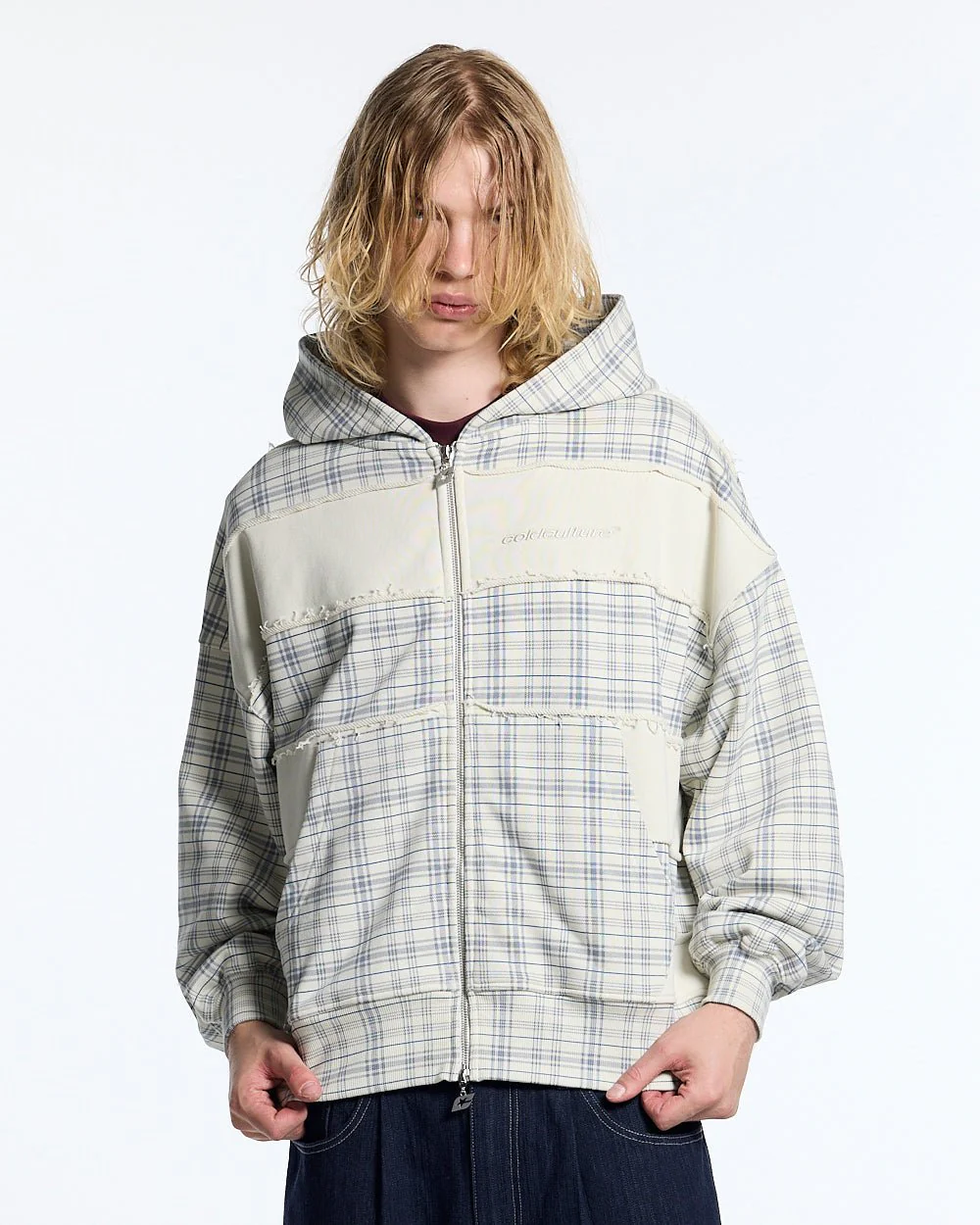 RIPPED ZIP HOODIE WHITE - Image 3