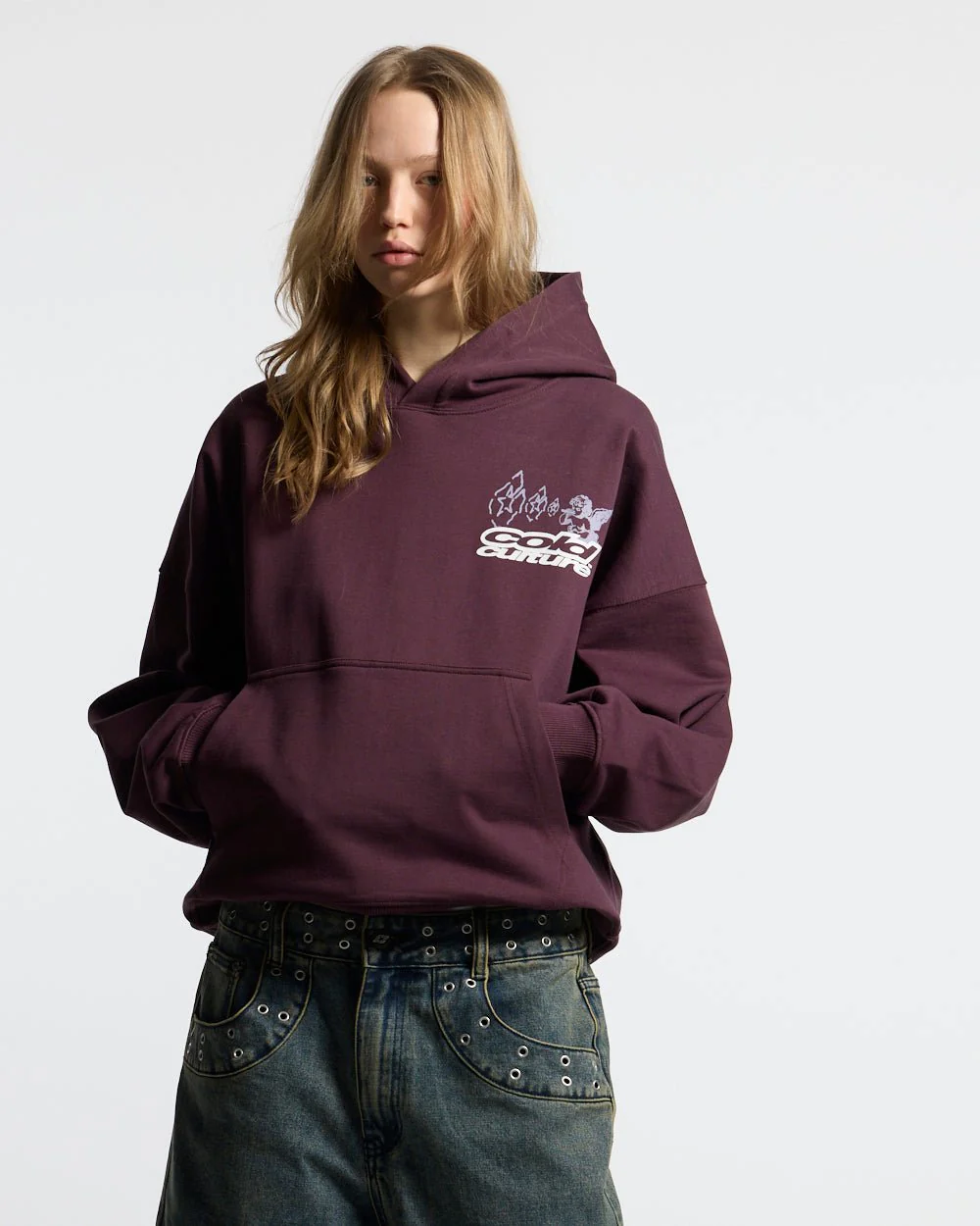 SMOKING ANGEL HOODIE BURGUNDY - Image 5