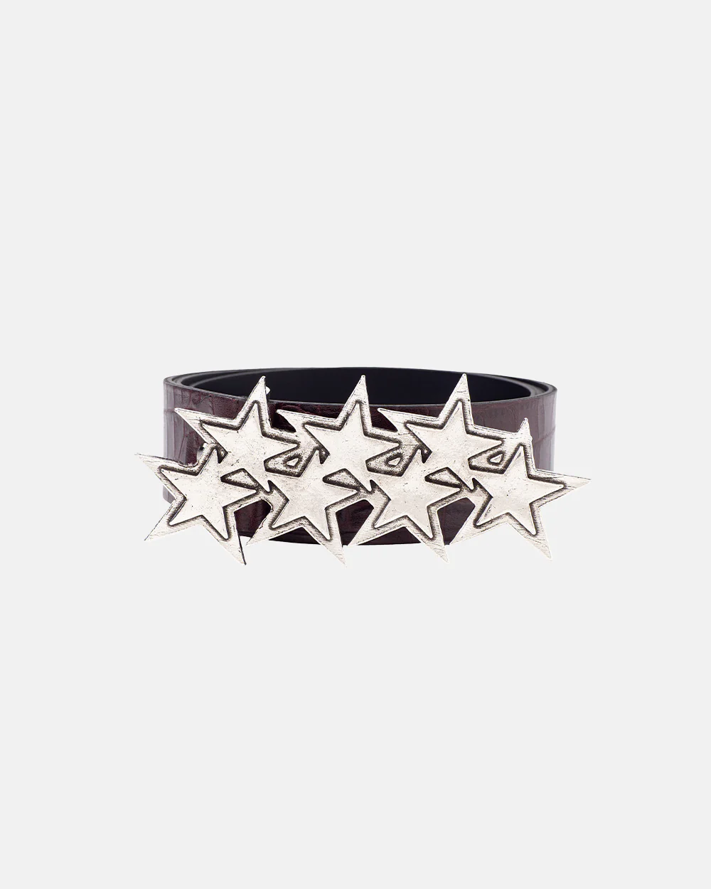 STARS LEATHER BELT CROCODILE BORDO