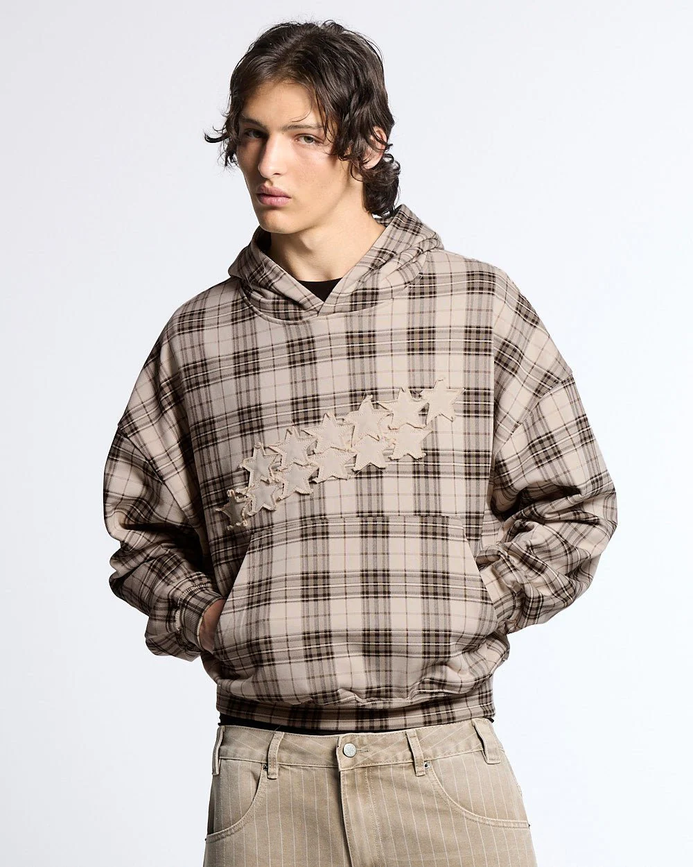 STARS TARTAN HOODIE BEIGE - Image 2