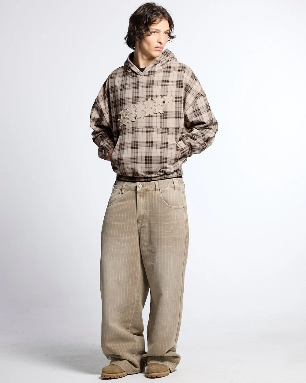 STARS TARTAN HOODIE BEIGE - Image 5