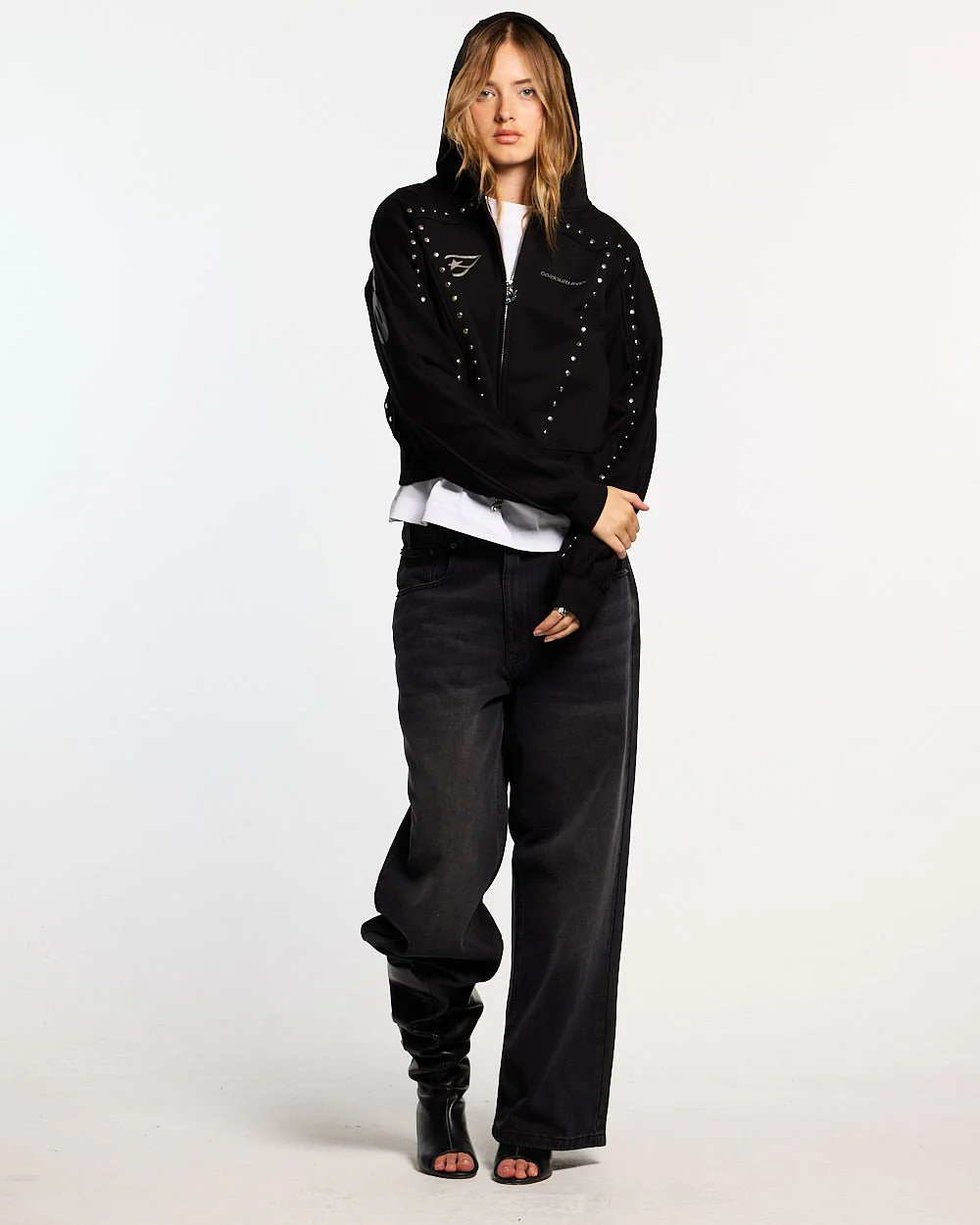 STUD ZIP HOODIE BLACK - Image 5