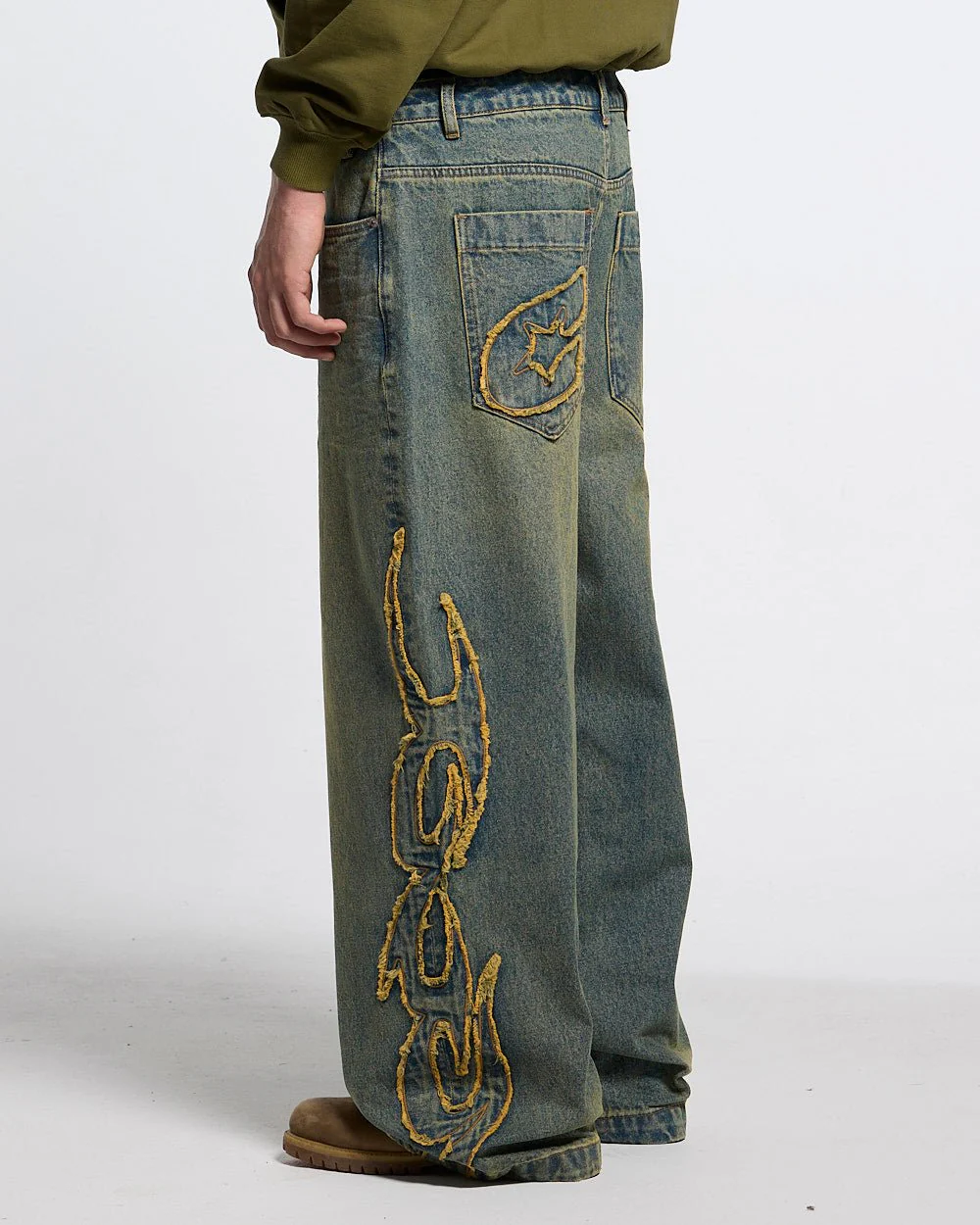 TRIBAL DISTRESSED V2 PANTS GREEN WASHED DENIM - Image 2