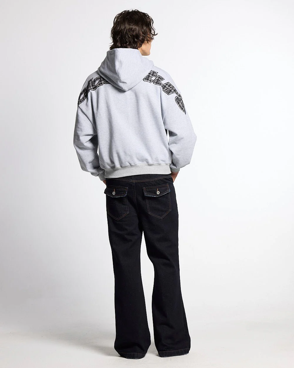 TARTAN DISTRESS CURVED HOODIE HEATHER GREY - Image 7