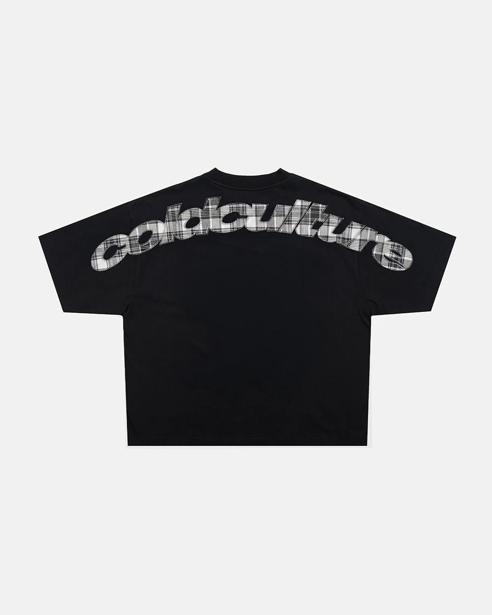 TARTAN DISTRESS CURVED TEE BLACK