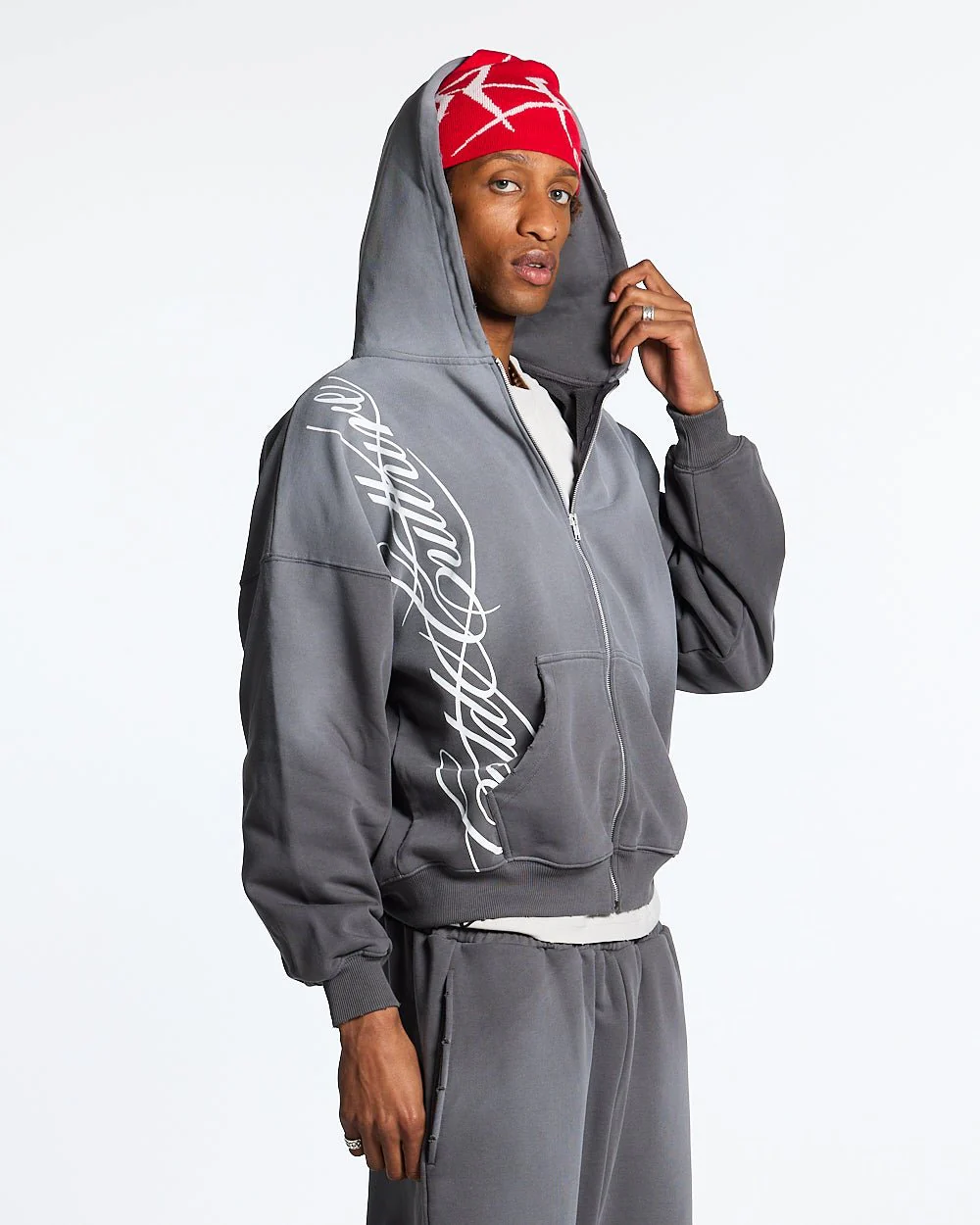 SCRIPT ZIP HOODIE ANTRACITE GREY - Image 2